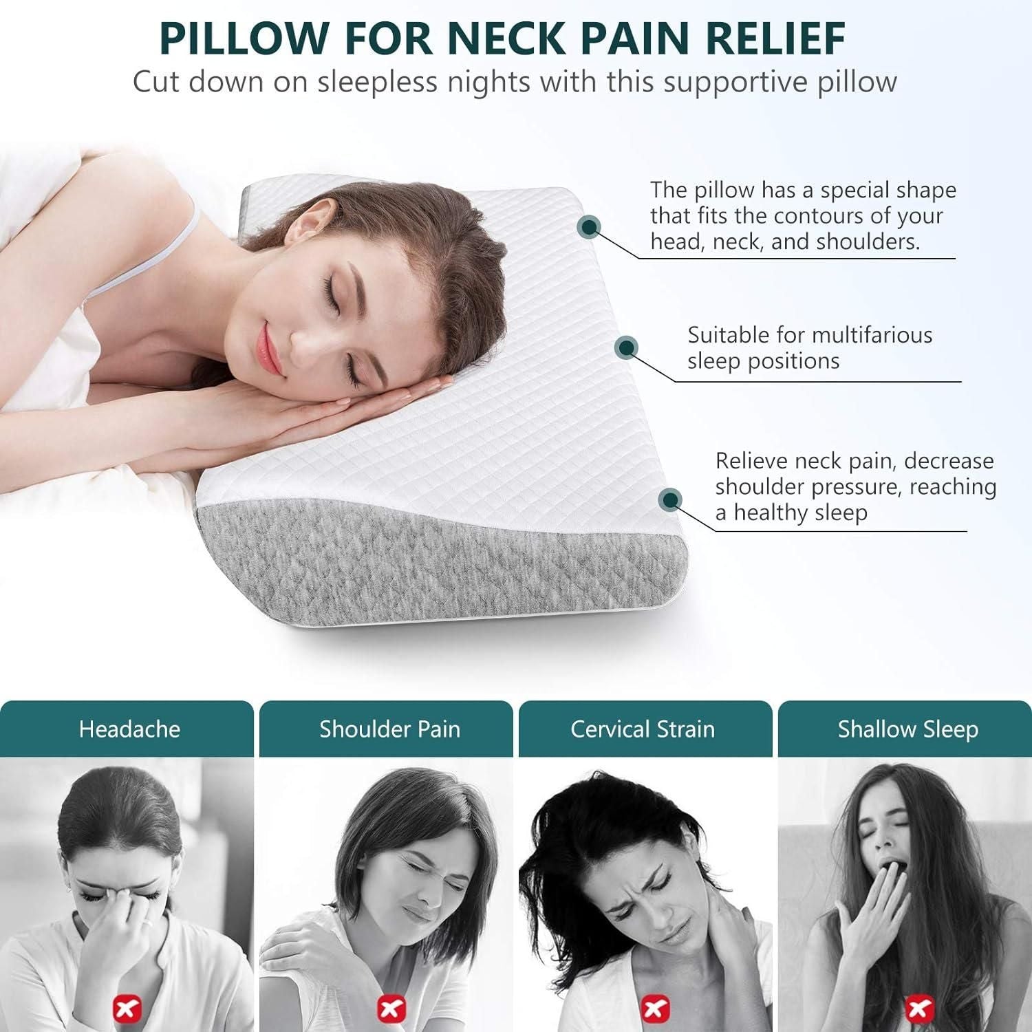 Orthopedic Memory Foam Pillow for Neck Pain Relief – Ergonomic Design, White